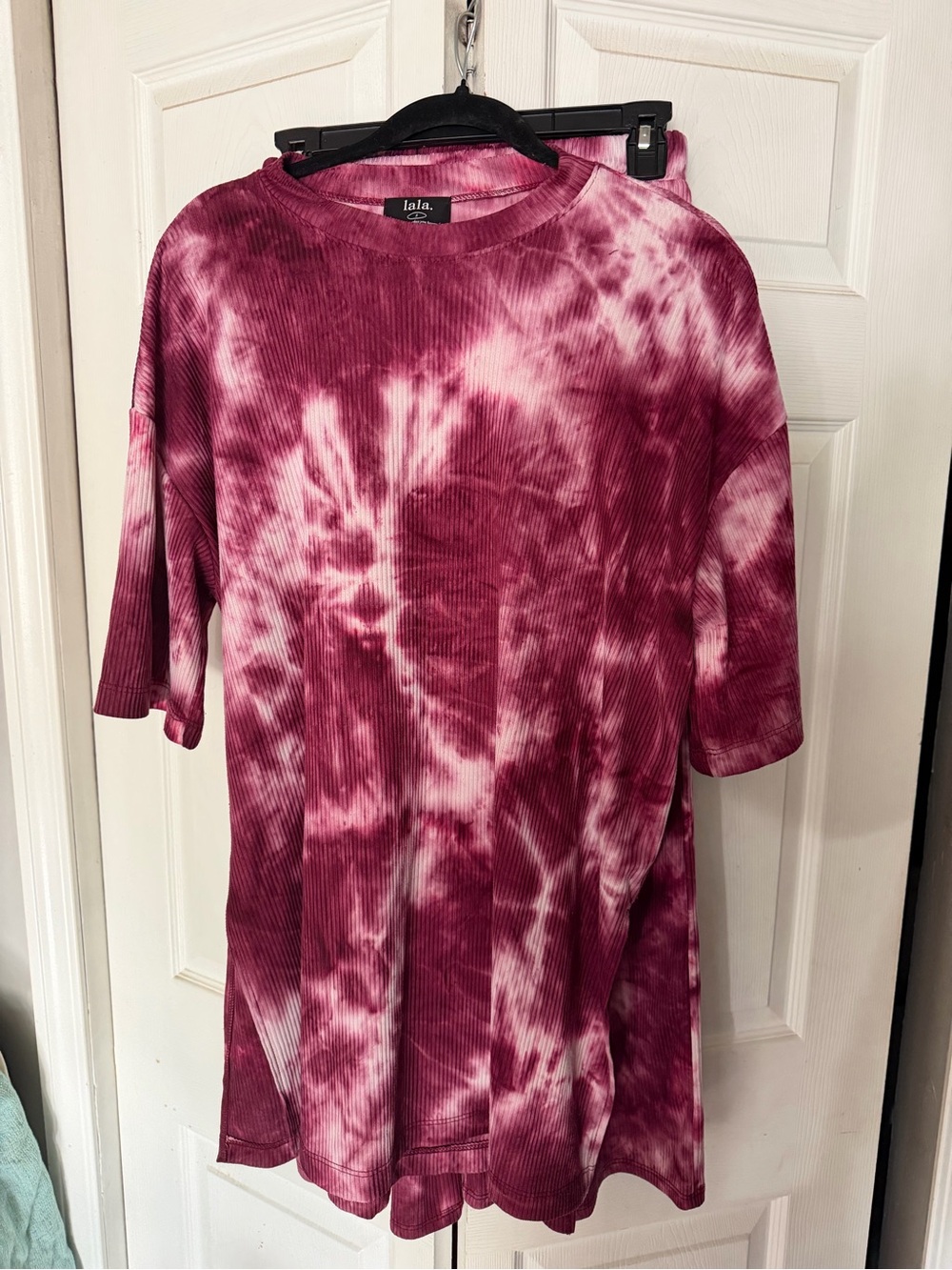Dressed in Lala Maroon Tie-Dye Ribbed Short Sleeve Shirt/Pant Play Set Small